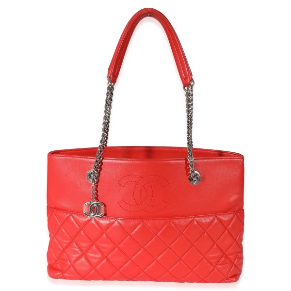 z134323 fv Chanel Red Lambskin CC Front Pocket Chain Tote