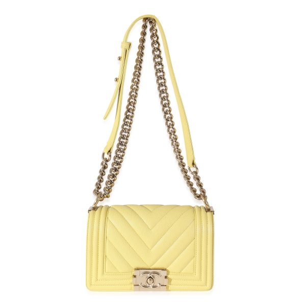 z134329 bv Chanel Yellow Caviar Chevron Small Boy Bag