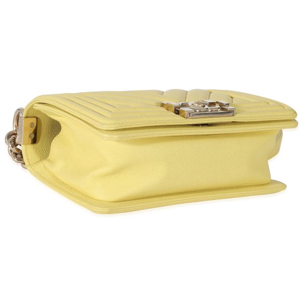 z134329 clasp Chanel Yellow Caviar Chevron Small Boy Bag