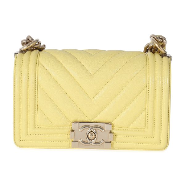 z134329 fv Chanel Yellow Caviar Chevron Small Boy Bag