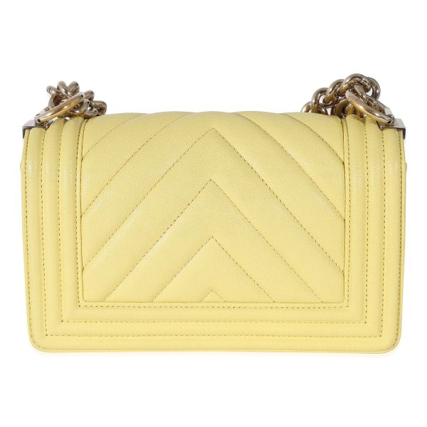 z134329 pv Chanel Yellow Caviar Chevron Small Boy Bag