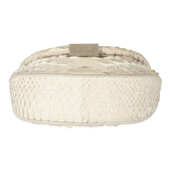 z134353 stamp Chanel Off White Python Oyster Clutch