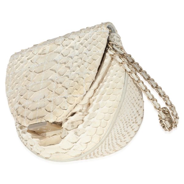 z134353 sv Chanel Off White Python Oyster Clutch