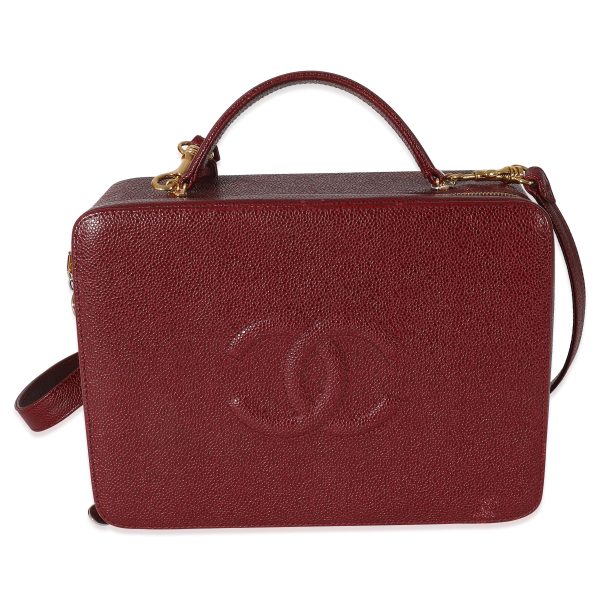 z134355 fv Chanel Vintage Burgundy Caviar CC Top Handle Vanity Case