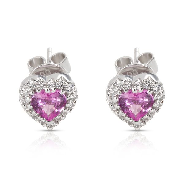 Heart Shape Pink Sapphire Diamond Earrings in 14KT White Gold Heart Shape Pink Sapphire Diamond Earrings in 14KT White Gold