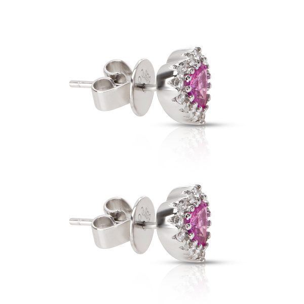 007608 sv Heart Shape Pink Sapphire Diamond Earrings in 14KT White Gold