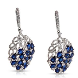 Diamond Blue Sapphire Drop Earrings in 18K White Gold 1 23 CTW Diamonds Prada Plate Shoulder Bag Nylon Nero