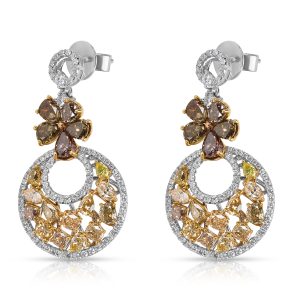 White Yellow Diamond Flower Dangle Earrings in 18KT Gold 712 CTW Salvatore Ferragamo Gancini Canvas Leather Handbag Khaki