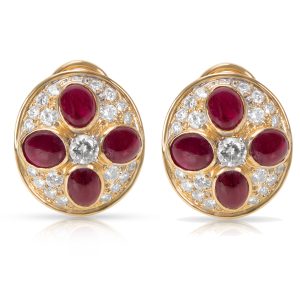 Ruby Diamond Earrings in 18k Yellow Gold 978 CTW Cart