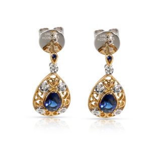 Diamond Sapphire Drop Earrings in 18KT Two Toned Gold 108 CTW Louis Vuitton Petite Sac Plat Monogram 2way Bag Brown