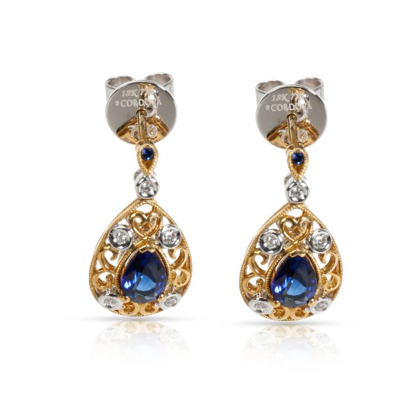 Diamond Sapphire Drop Earrings in 18KT Two Toned Gold 108 CTW Diamond Sapphire Drop Earrings in 18KT Two Toned Gold 108 CTW