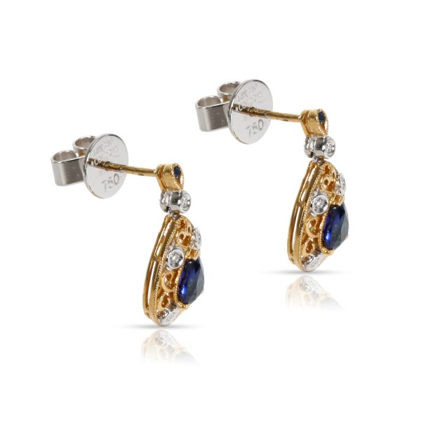 014082 sv Diamond Sapphire Drop Earrings in 18KT Two Toned Gold 108 CTW