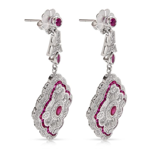 015869 sv 4f01c89a 2287 4a16 aff1 52abc5185587 Art Deco Diamond Ruby Fashion Earrings in 18k White Gold 080 CTW