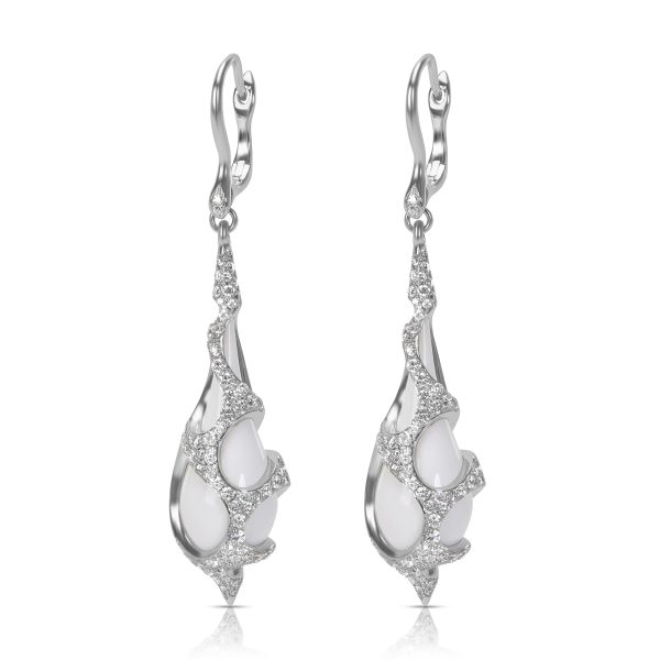 White Agate Teardrop Earrings in 18K White Gold 128 CTW White Agate Teardrop Earrings in 18K White Gold 128 CTW