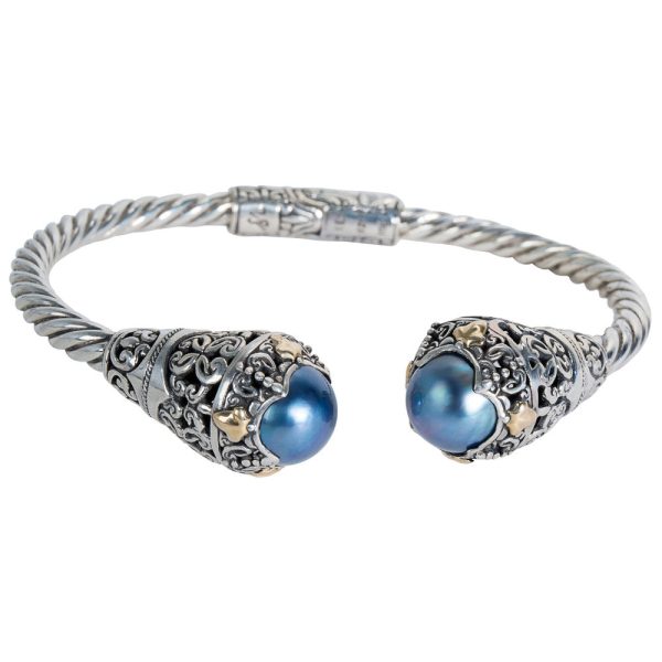 Robert Manse Blue Mabe Pearl Cuff Bracelet in SS 18K Yellow Gold Robert Manse Blue Mabe Pearl Cuff Bracelet in SS 18K Yellow Gold