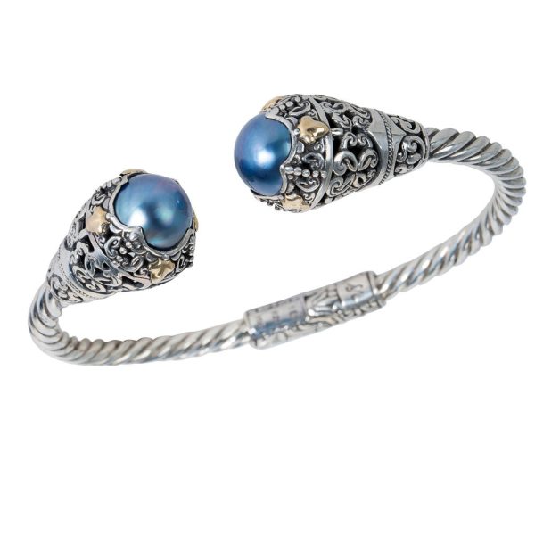 018486 pv Robert Manse Blue Mabe Pearl Cuff Bracelet in SS 18K Yellow Gold