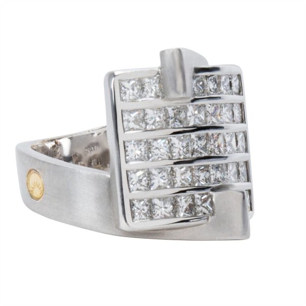 Fashion Ring White Gold Luca Carati 5 Row Princess Cut Diamond Ring in 18K White Gold 262 CTW