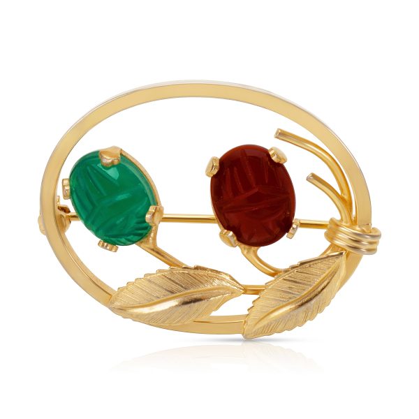 12K Gold Filled Burt Cassell Mid Century Vintage Jade Carnelian Scarab Brooch 12K Gold Filled Burt Cassell Mid Century Vintage Jade Carnelian Scarab Brooch