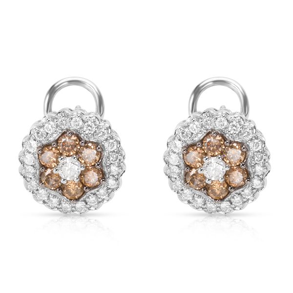 White Brown Diamond Flower Earrings in 14k White Gold 200 CTW White Brown Diamond Flower Earrings in 14k White Gold 200 CTW