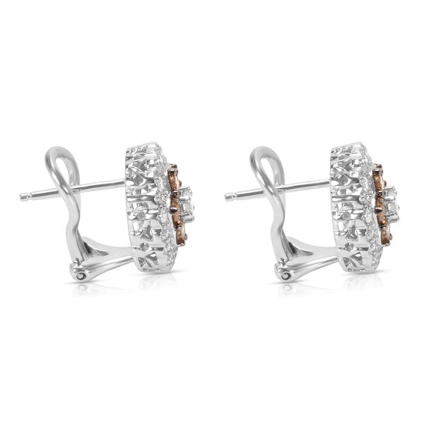 020839 sv White Brown Diamond Flower Earrings in 14k White Gold 200 CTW