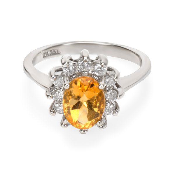 Gemma by WP Diamonds Princess Diana Style Halo Diamond Oval Citrine Ring in 10KT Gold