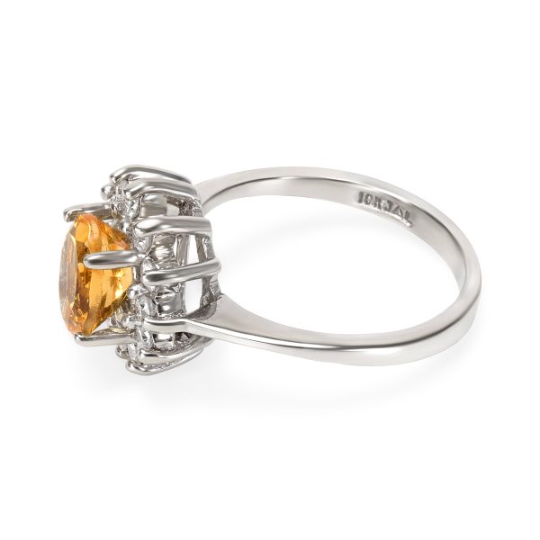 Ring White Gold Princess Diana Style Halo Diamond Oval Citrine Ring in 10KT Gold