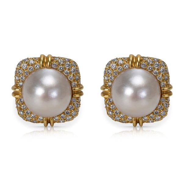 Makur Diamond Mabe Pearl Earrings in 18KT Yellow Gold 200 ctw Makur Diamond Mabe Pearl Earrings in 18KT Yellow Gold 200 ctw