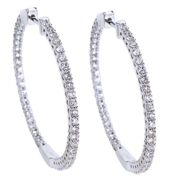 14K White Gold Round Cut Diamond Hoop Earrings 153 CTW 14K White Gold Round Cut Diamond Hoop Earrings 153 CTW