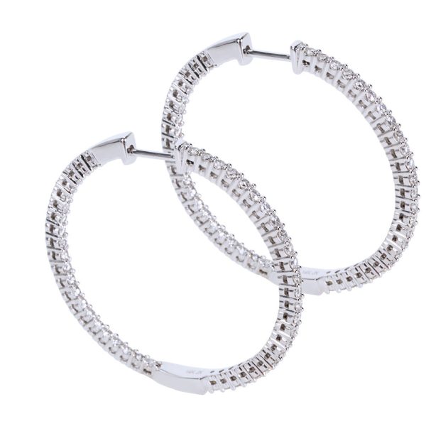 025899 sv 14K White Gold Round Cut Diamond Hoop Earrings 153 CTW