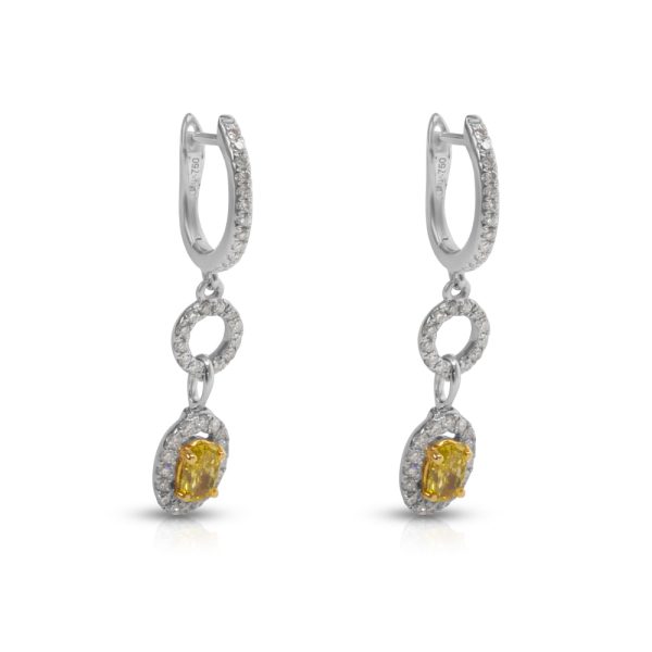 Yellow Diamond Hanging Earrings in 18k Two Tone Gold Yellow Diamond Hanging Earrings in 18k Two Tone Gold