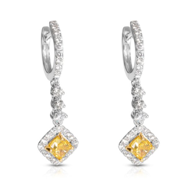 Yellow Diamond Earrings in 18K Two Tone Gold 185 CTW Yellow Diamond Earrings in 18K Two Tone Gold 185 CTW