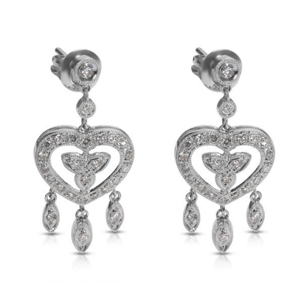 Diamond Heart Dangle Fashion Earrings in 18K White Gold 049 CTW Diamond Heart Dangle Fashion Earrings in 18K White Gold 049 CTW