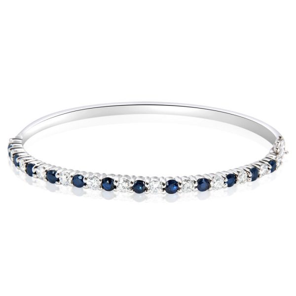 Diamond Sapphire Bangle Bracelet in 14K White Gold 1 13 CTW Diamond Sapphire Bangle Bracelet in 14K White Gold 1 13 CTW