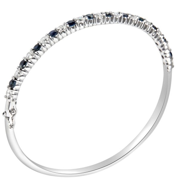 028077 PV Diamond Sapphire Bangle Bracelet in 14K White Gold 1 13 CTW