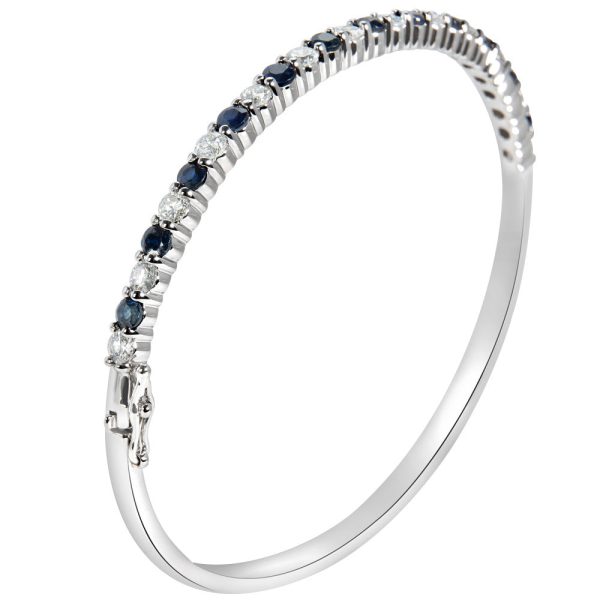 028077 SV Diamond Sapphire Bangle Bracelet in 14K White Gold 1 13 CTW