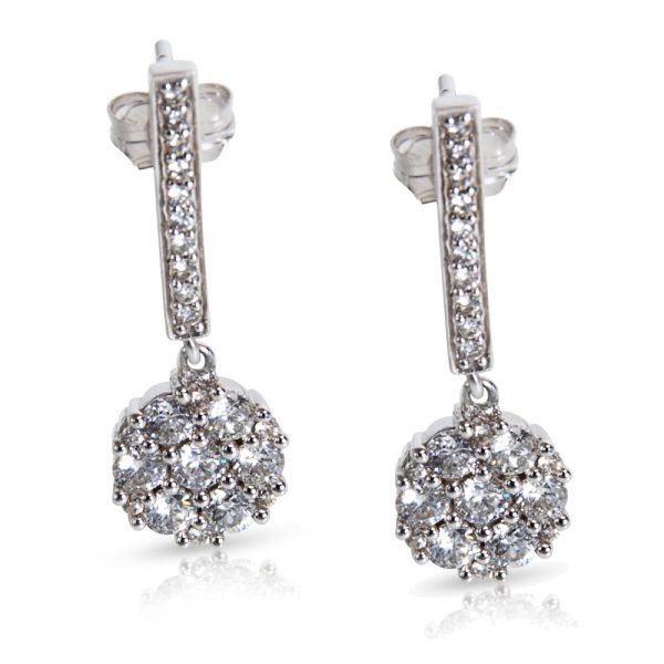 Diamond Cluster Drop Earrings in 14K White Gold 100 CTW Diamond Cluster Drop Earrings in 14K White Gold 100 CTW