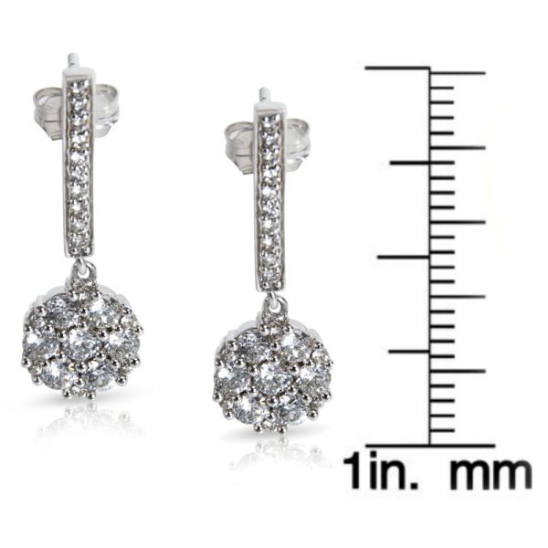 030754 lv Diamond Cluster Drop Earrings in 14K White Gold 100 CTW