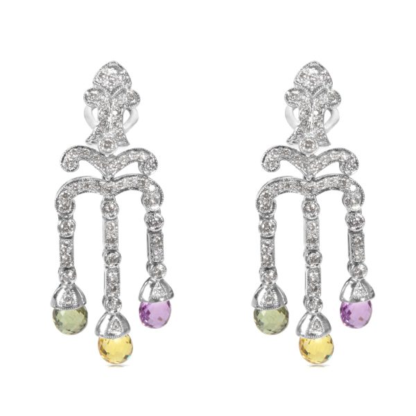 Diamond Multi Color Sapphire Drop Earrings in 18K White Gold 133 CTW Diamond Multi Color Sapphire Drop Earrings in 18K White Gold 133 CTW