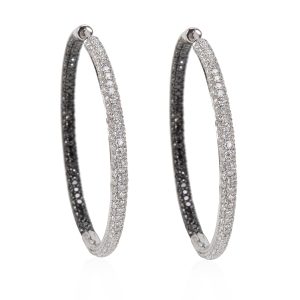 White Black Diamond Hoop Earrings in 18k White Gold 480 CTW Round Cut Diamond Tennis Necklace in 18K White Gold 456 CTW