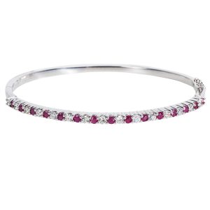 Ruby Diamond Bangle Bracelet in 14K White Gold 175 CTW Louis Vuitton Portefeuille Clemence Long Wallet Monogram Empreinte Dune