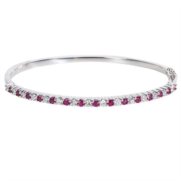 Ruby Diamond Bangle Bracelet in 14K White Gold 175 CTW Ruby Diamond Bangle Bracelet in 14K White Gold 175 CTW