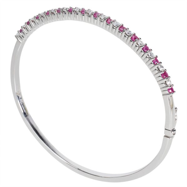 033220 sv Ruby Diamond Bangle Bracelet in 14K White Gold 175 CTW