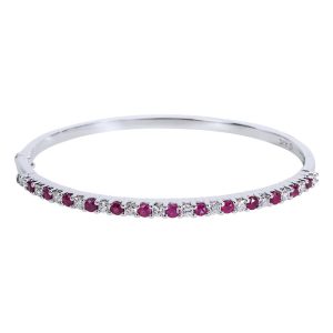 IGI Certified Diamond Ruby Bangle Bracelet in 14K White Gold 213 CTW Gucci Bamboo 2Way Bag Flora Canvas White