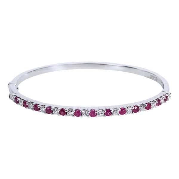 IGI Certified Diamond Ruby Bangle Bracelet in 14K White Gold 213 CTW IGI Certified Diamond Ruby Bangle Bracelet in 14K White Gold 213 CTW