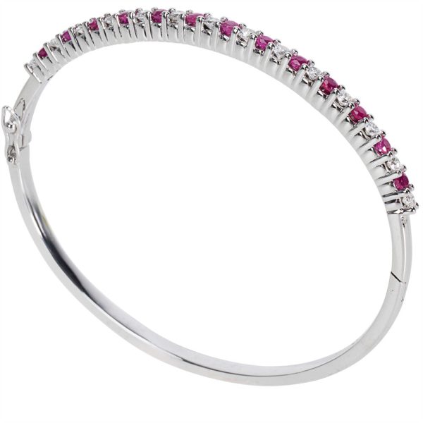 033222 sv IGI Certified Diamond Ruby Bangle Bracelet in 14K White Gold 213 CTW