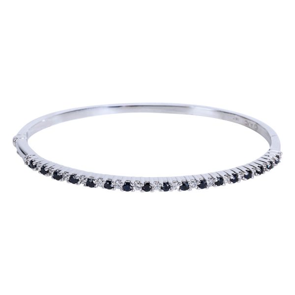 Round Diamond Sapphire Bangle Bracelet in 14K White Gold 170 CTW Round Diamond Sapphire Bangle Bracelet in 14K White Gold 170 CTW