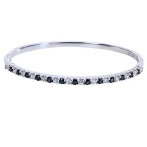 14K White Gold Round Diamond Sapphire Bangle Bracelet 170 CTW Cart