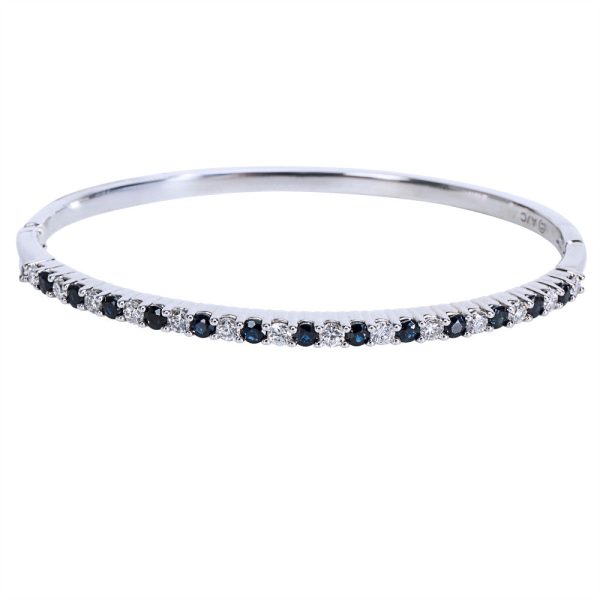 14K White Gold Round Diamond Sapphire Bangle Bracelet 170 CTW 14K White Gold Round Diamond Sapphire Bangle Bracelet 170 CTW