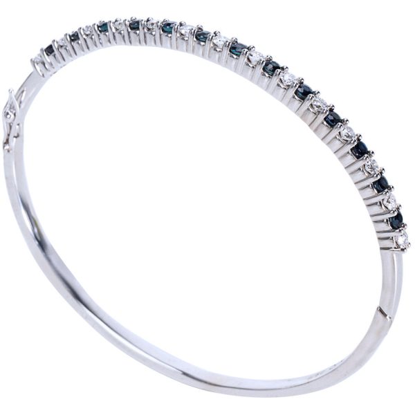 033936 sv 99fce524 7684 4c22 8240 6d92f8e90763 14K White Gold Round Diamond Sapphire Bangle Bracelet 170 CTW