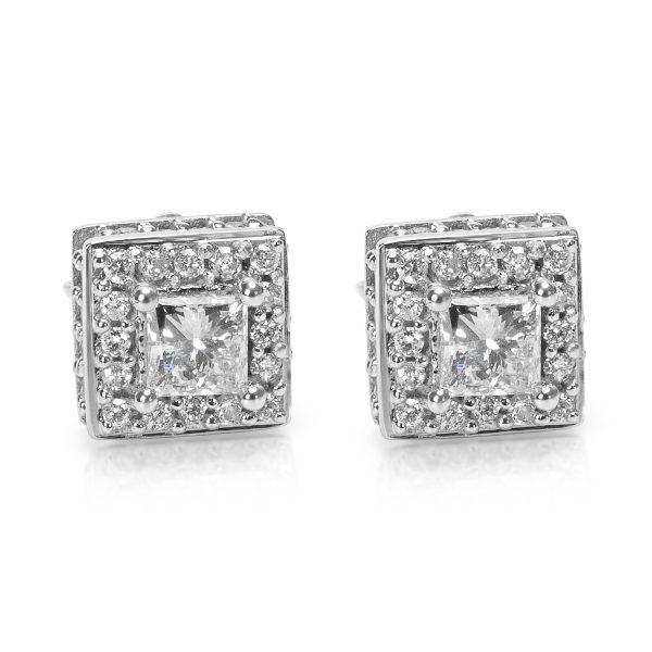 Princess Cut Diamond Earrings in 14k White Gold 086 CTW Princess Cut Diamond Earrings in 14k White Gold 086 CTW